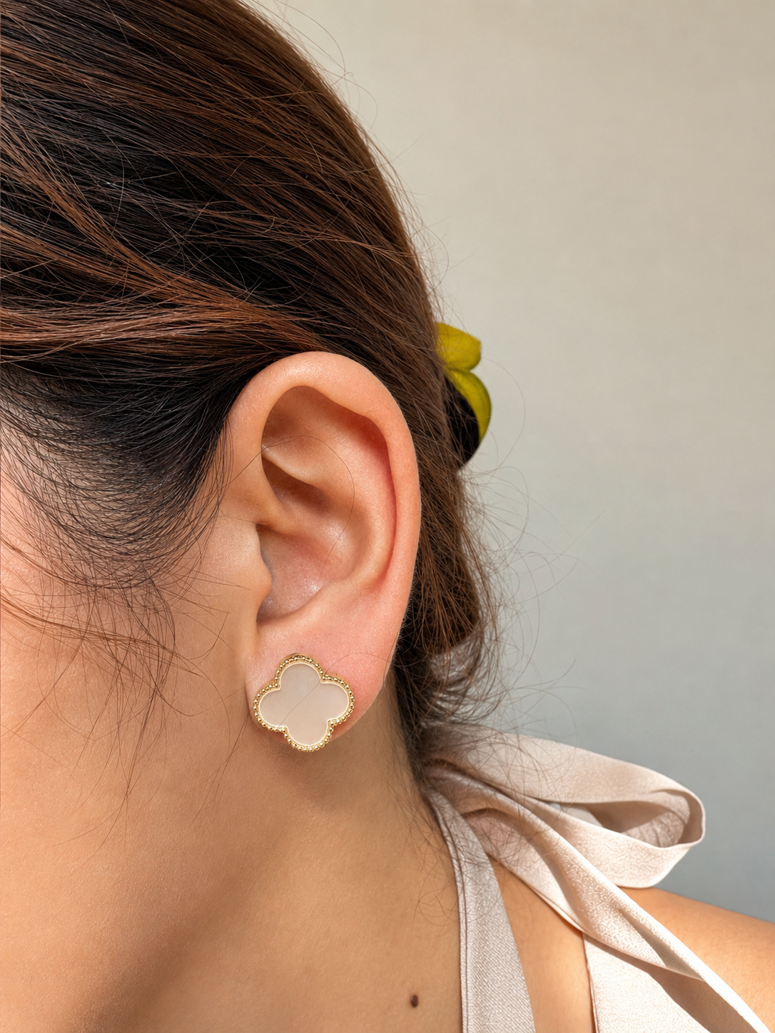 The Fleur de Nacre Stud Earrings in Gold Tone