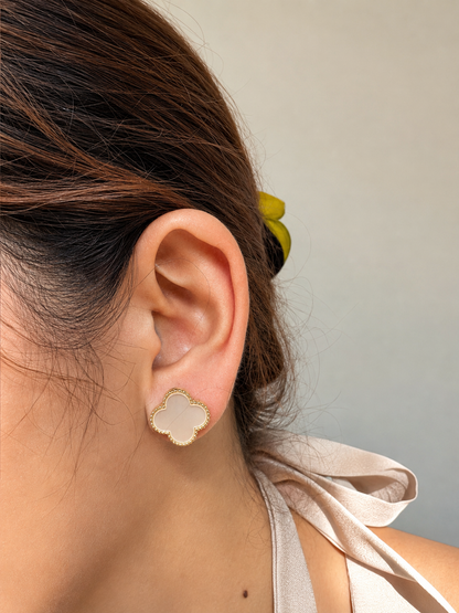 The Fleur de Nacre Stud Earrings in Gold Tone