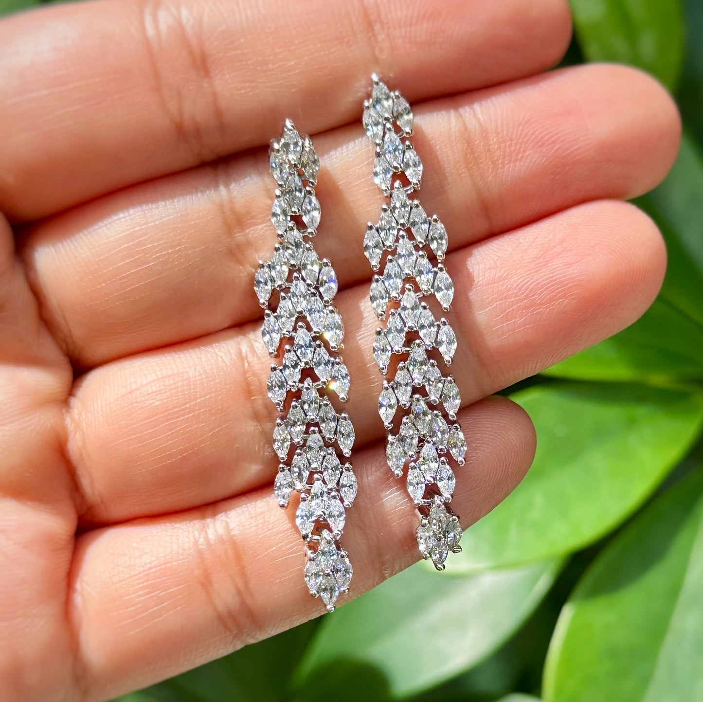 Leaf Cascade Zirconia Drop Earrings