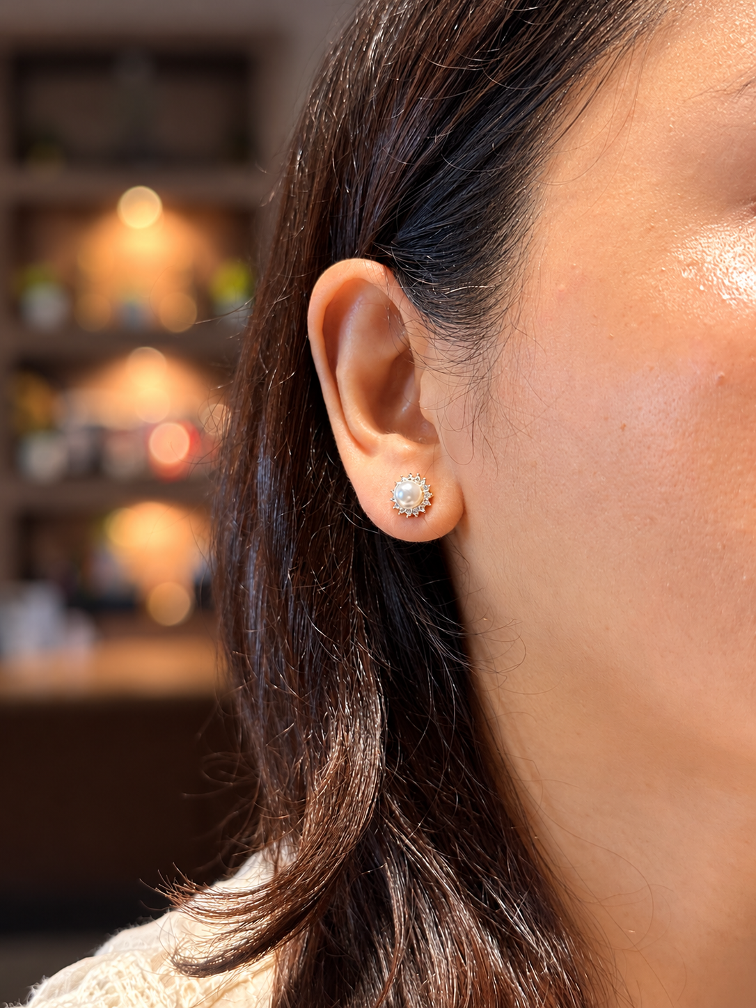 Crown Pavé Zirconia Halo Pearl Stud Earrings in 14K Gold Tone