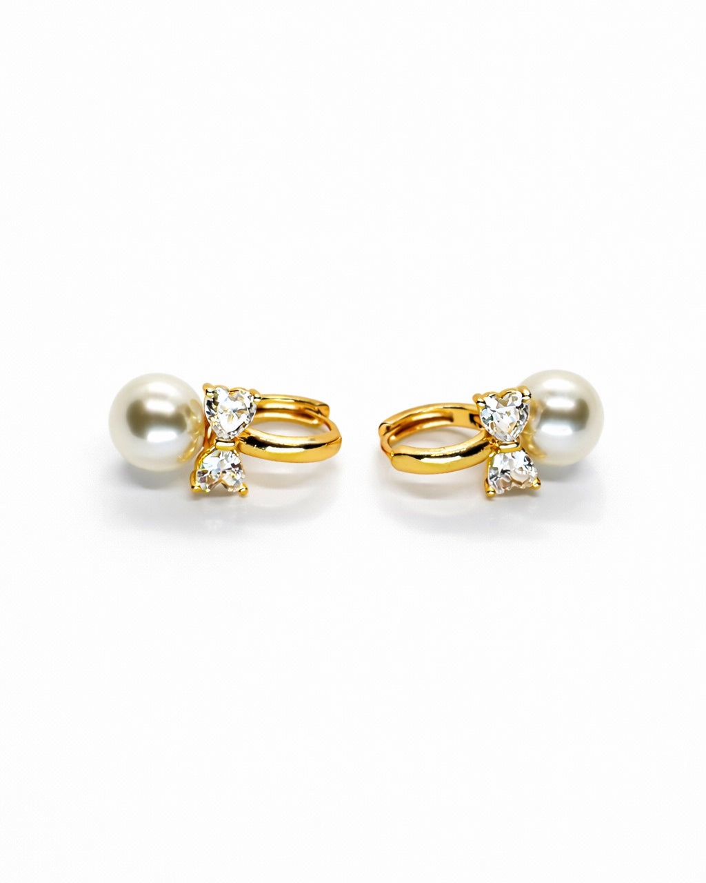 Pearl Bow Huggie Earrings – 18K Gold Dipped | Premium Zirconia