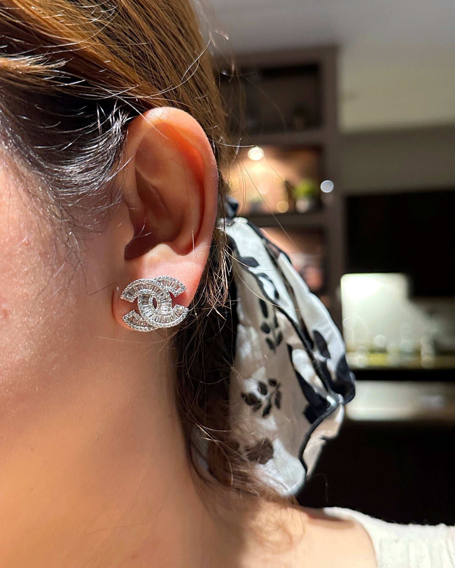 Iconic C Baguette Cut Pavé Statement Stud Earrings | Premium Zirconia