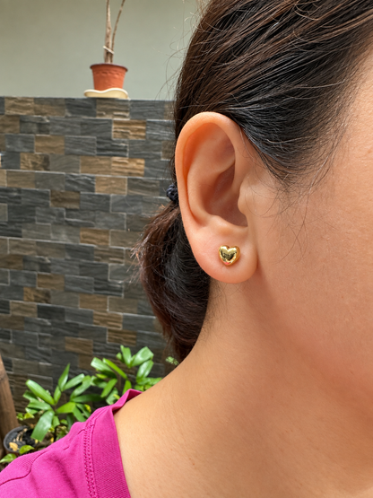 Petite Bubble Heart Stud Earrings in 18K Gold-Plated Stainless Steel