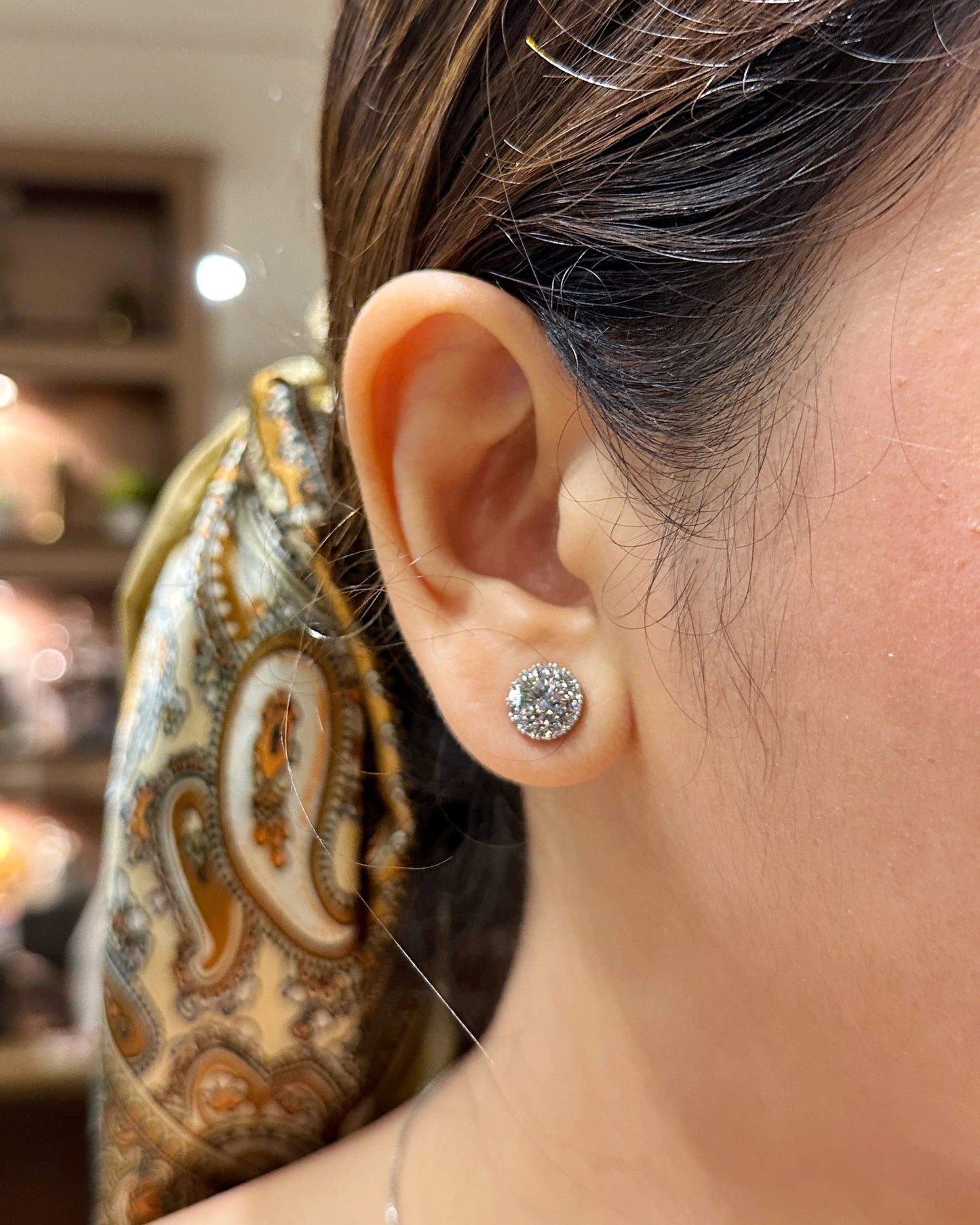 Classic Halo Round Stud Earrings – Premium Zirconia | 14K White Gold-Dipped