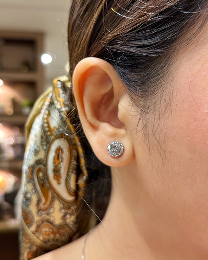 Classic Halo Round Stud Earrings – Premium Zirconia | 14K White Gold-Dipped