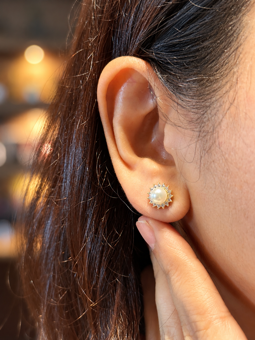 Crown Pavé Zirconia Halo Pearl Stud Earrings in 14K Gold Tone