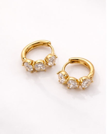 Trinity Heart Zirconia Huggie Earrings – 14K Gold Tone