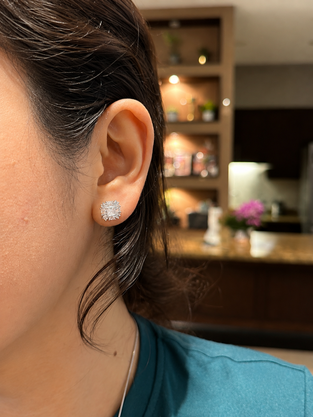 Princess Cut Illusion Cluster Zirconia Stud Earrings in 9mm
