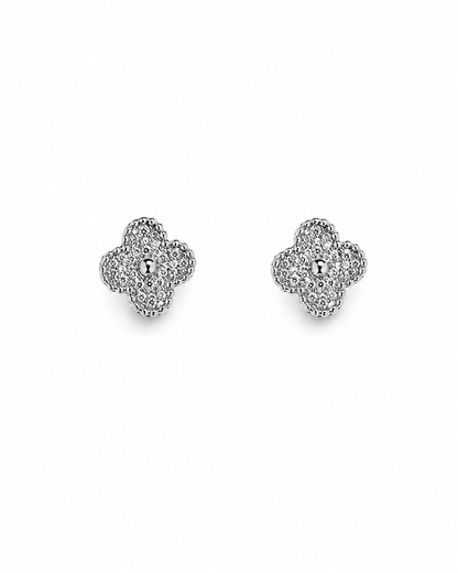 Fleur Pavé Zirconia Stud Earrings – 9mm in 14K White Gold Tone