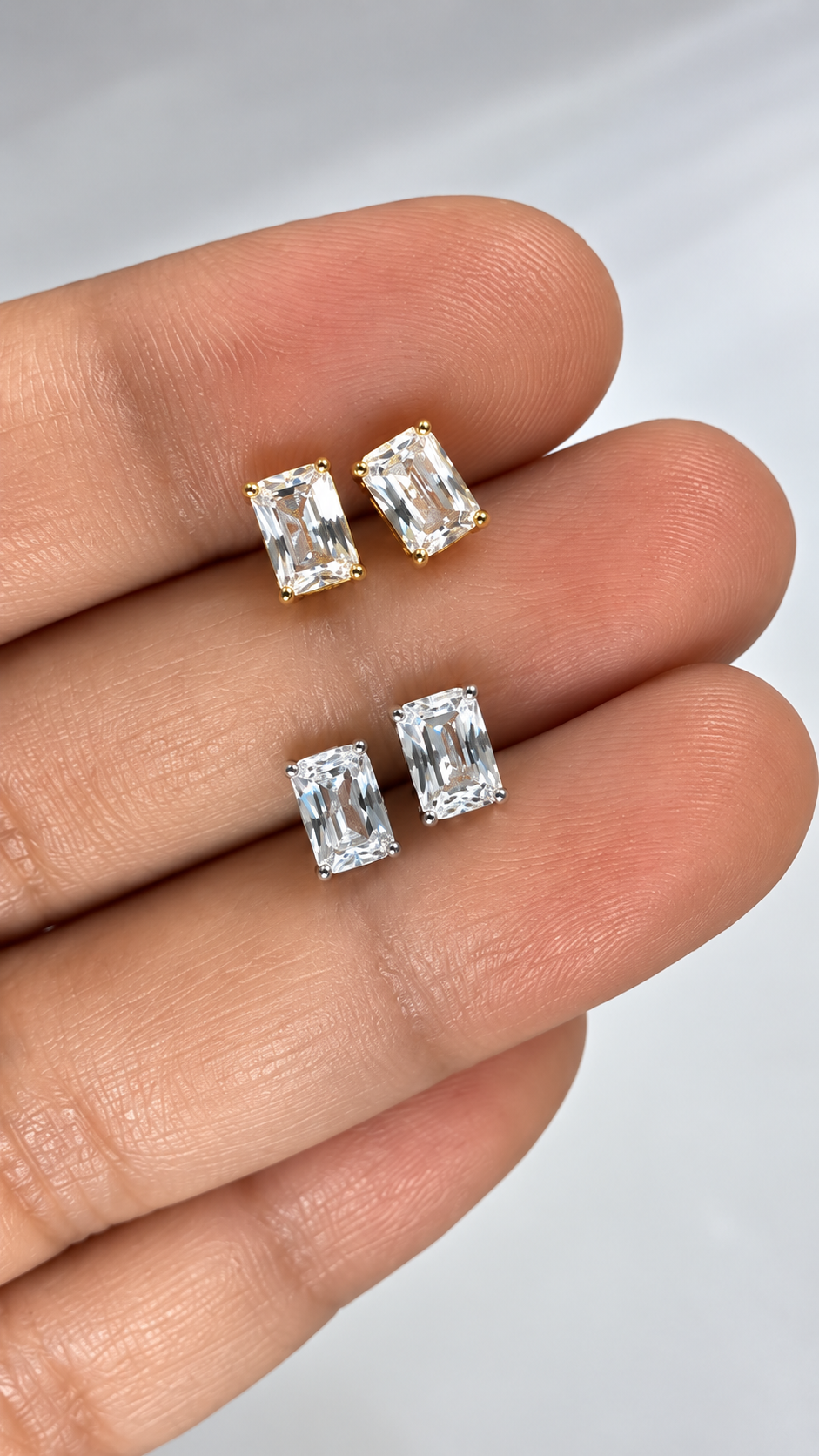 Petite Emerald Cut Solitaire Zirconia Stud Earrings