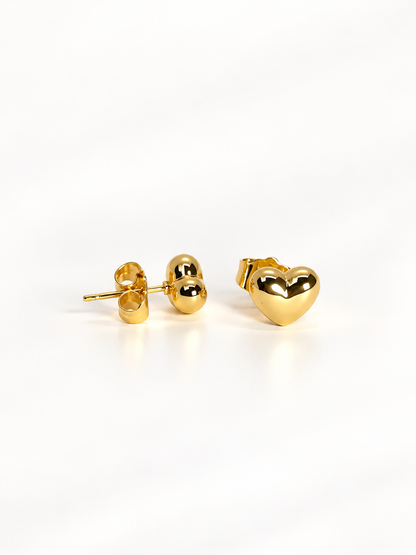 Petite Bubble Heart Stud Earrings in 18K Gold-Plated Stainless Steel