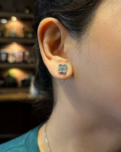 Fleur Pavé Zirconia Stud Earrings – 9mm in 14K White Gold Tone