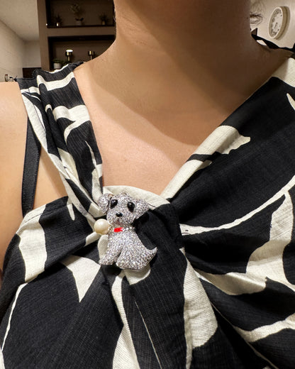 Dog Brooch with Faux Pearl Accent