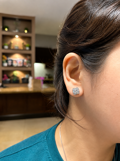 Princess Cut Illusion Cluster Zirconia Stud Earrings in 9mm