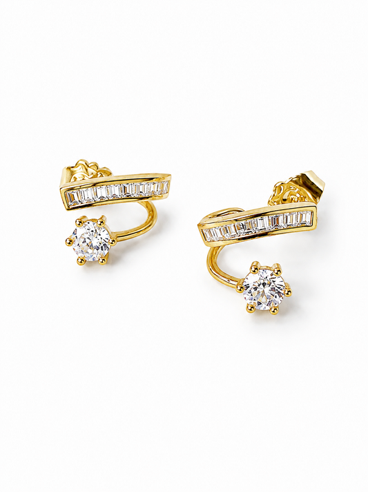 Baguette With Solitaire Stud Sparkle Cuff Earrings