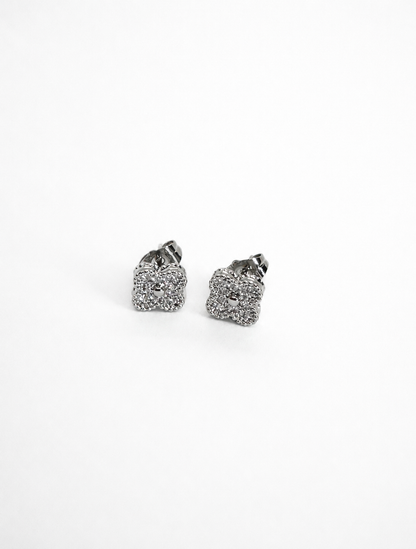 Fleur Pavé Zirconia Stud Earrings – 9mm in 14K White Gold Tone