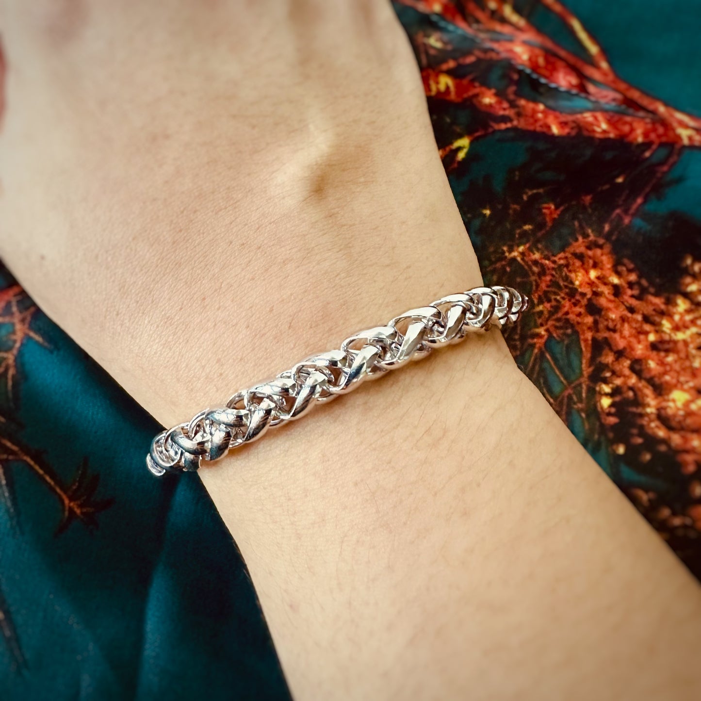 Chunky Woven Chain Bracelet in Whitegold Tone