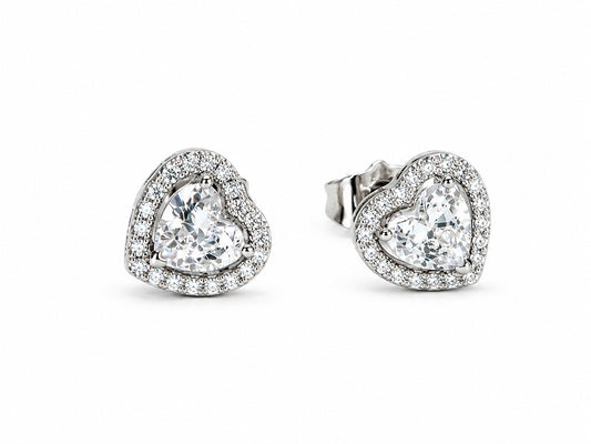Classic Heart Halo Stud Earrings | Premium Zirconia Heart Earrings