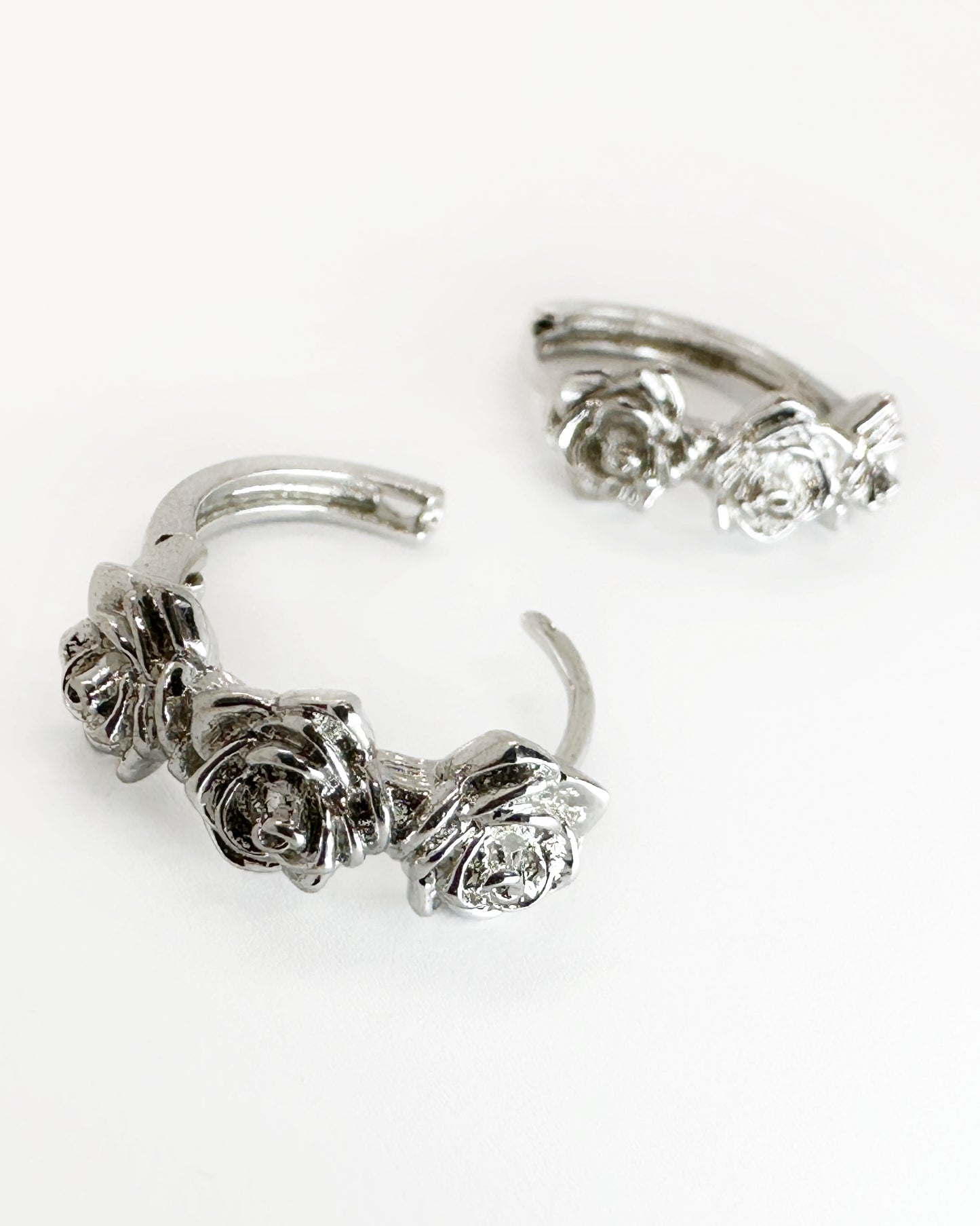 Rosette Hoop Earrings – 18K White Gold Dipped