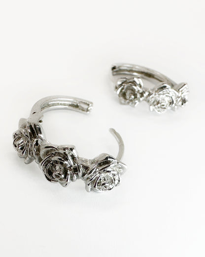 Rosette Hoop Earrings – 18K White Gold Dipped