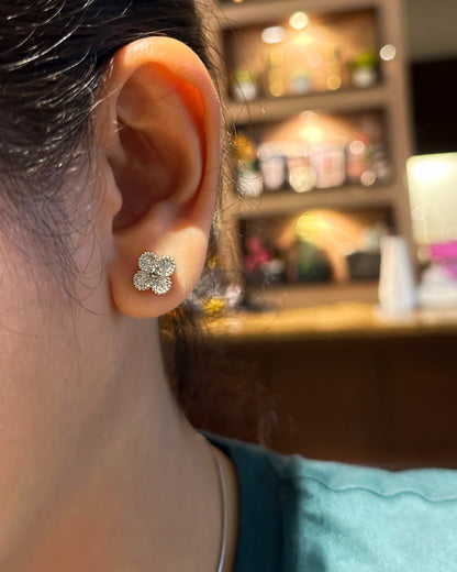 Fleur Pavé Zirconia Stud Earrings – 9mm in 14K White Gold Tone