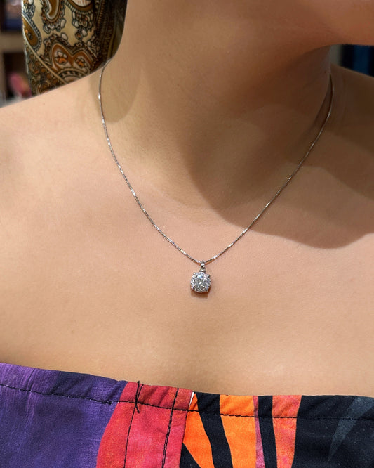 Luna Halo Cluster Pendant Necklace – 18K White Gold Dipped | Premium Zirconia