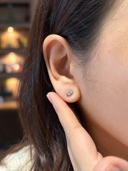 Sparkling Four-Leaf Clover Zirconia Stud Earrings in 14K White-Gold Tone