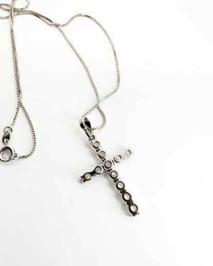 Pavé Zirconia Cross Pendant Necklace – 14K Whitegold Dipped