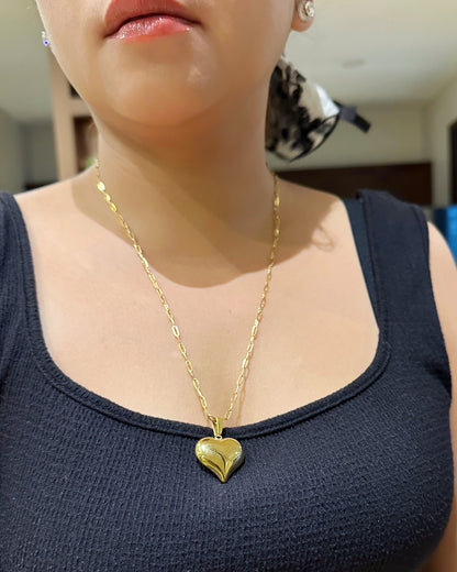 Puffed Heart Pendant Necklace (24 Inches) – 18K Gold Dipped Stainless Steel
