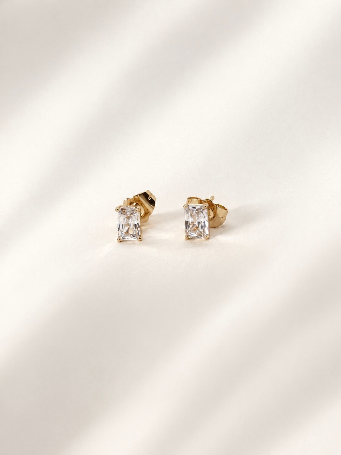 Petite Emerald Cut Solitaire Zirconia Stud Earrings