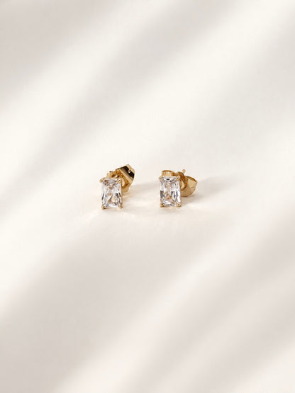 Petite Emerald Cut Solitaire Zirconia Stud Earrings