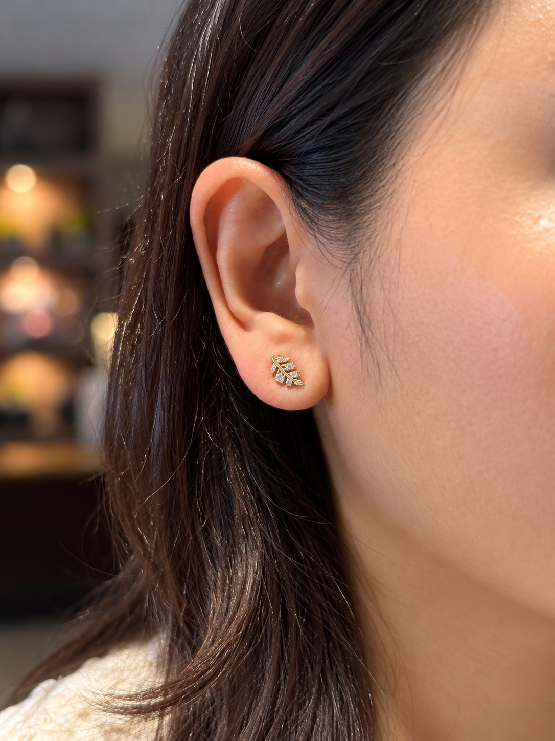 Dainty Leaf Branch Zirconia Stud Earrings in 14K Gold Tone