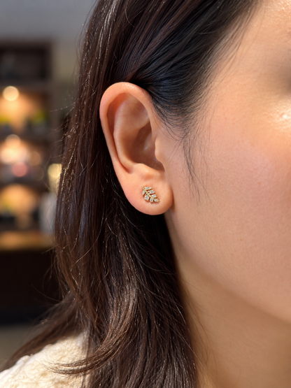 Dainty Leaf Branch Zirconia Stud Earrings in 14K Gold Tone