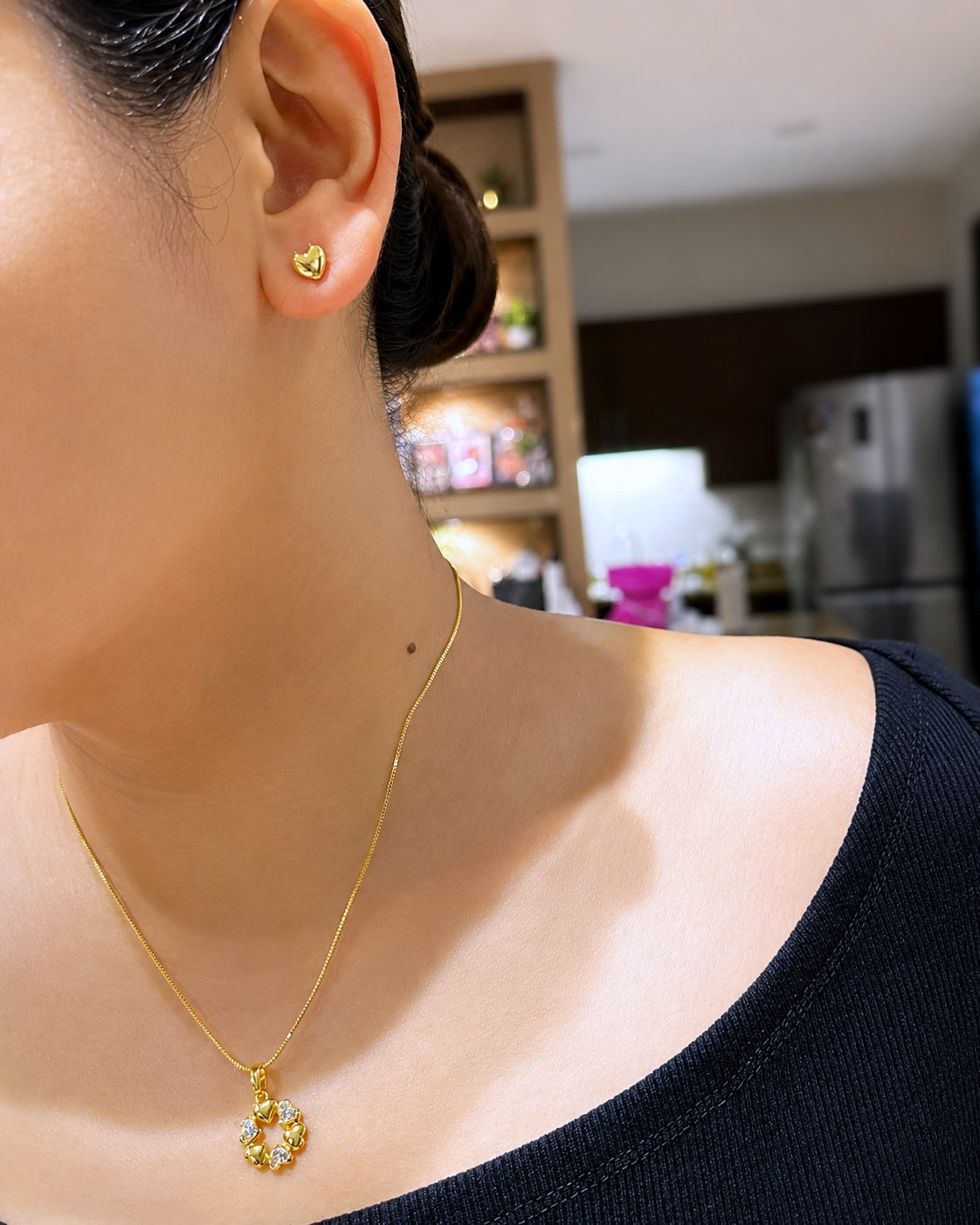 Wreath Heart Zirconia Pendant Necklace & Stud Earrings Set
