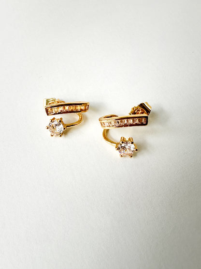 Baguette With Solitaire Stud Sparkle Cuff Earrings