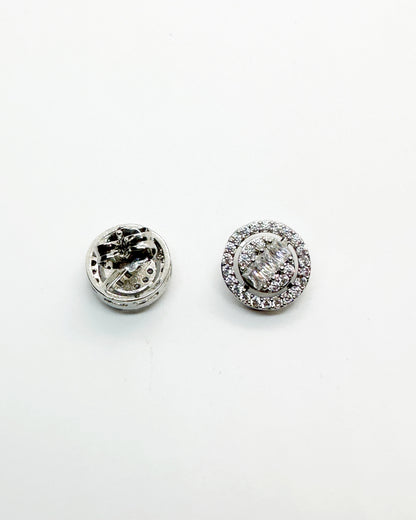 Double Halo Baguette Cluster Stud Earrings – 14K Whitegold Tone