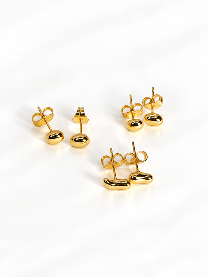 Asymmetric Sculptural Bean Stud Earrings in 18K Gold Coating