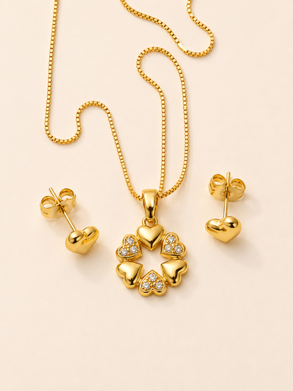 Wreath Heart Zirconia Pendant Necklace & Stud Earrings Set