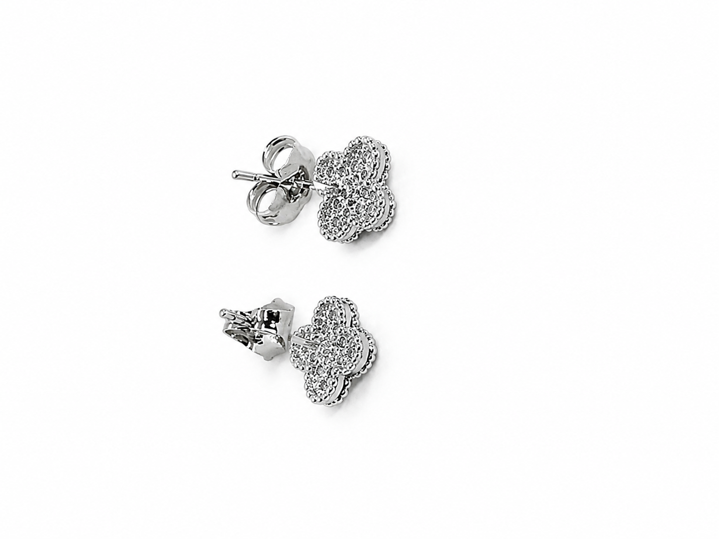 Fleur Pavé Zirconia Stud Earrings – 9mm in 14K White Gold Tone