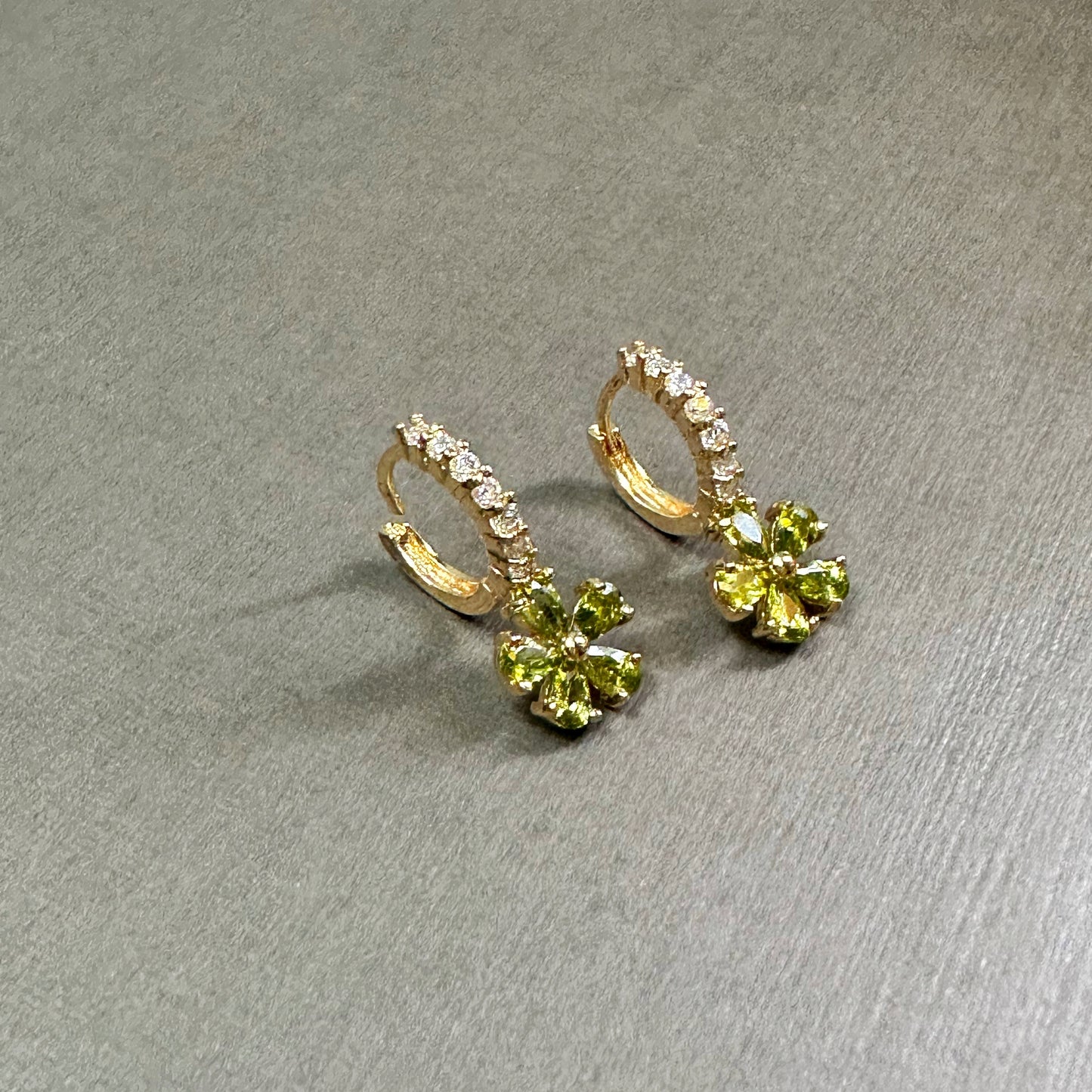 Peridot Green Flower Dangling Earrings