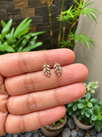 Dainty Leaf Branch Zirconia Stud Earrings in 14K Gold Tone