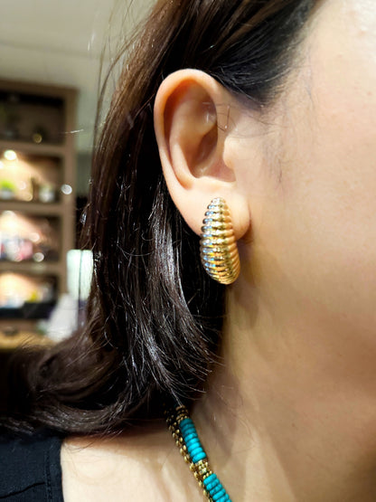 Golden Ridged Crescent Stud Earrings