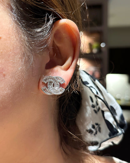 Iconic C Baguette Cut Pavé Statement Stud Earrings | Premium Zirconia