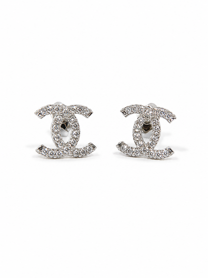Pavé Entrelacé Stud Earrings in White Gold Tone