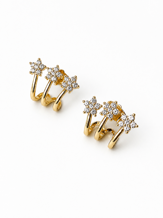 Celestial Trio Star Cuff Earrings