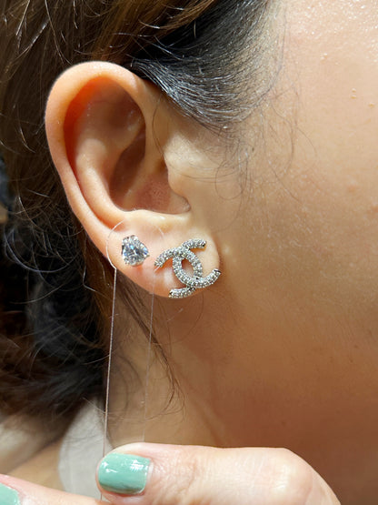 Pavé Entrelacé Stud Earrings in White Gold Tone