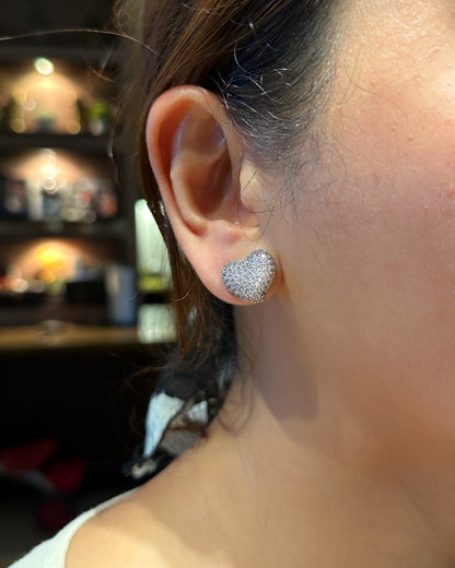 Diamond-Look Heart Stud Earrings – Pavé Zirconia, Hypoallergenic, White Gold Tone