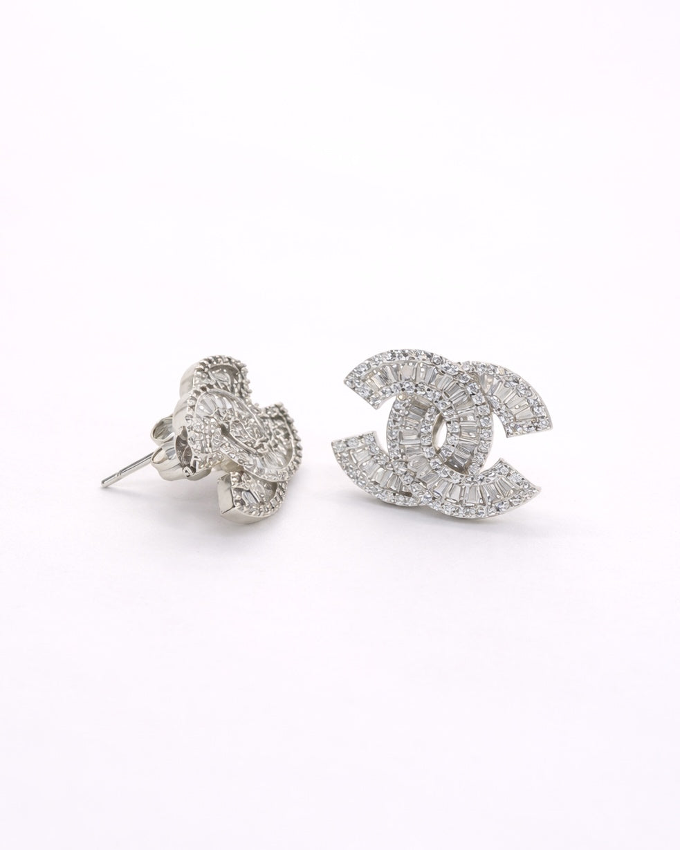 Iconic C Baguette Cut Pavé Statement Stud Earrings | Premium Zirconia