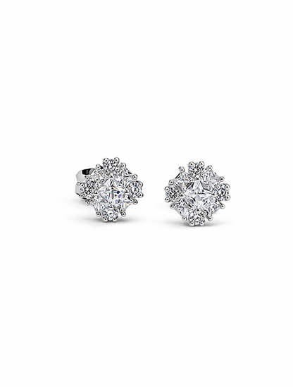 Princess Cut Illusion Cluster Zirconia Stud Earrings in 9mm