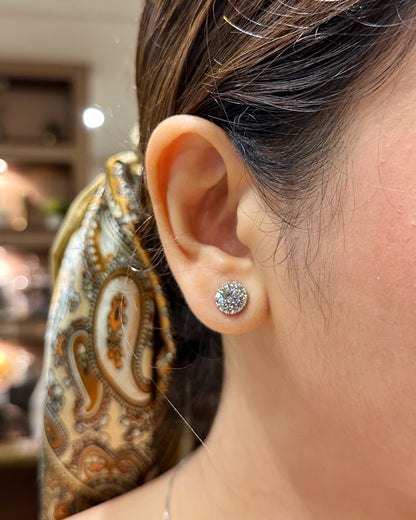 Classic Halo Round Stud Earrings – Premium Zirconia | 14K White Gold-Dipped